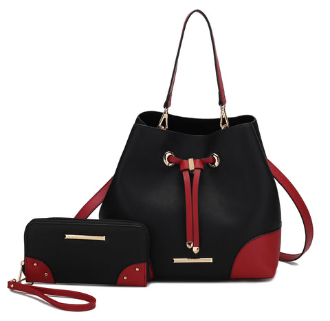 Bella Color-Block Bucket Bag and Wallet Set
