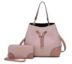 Bella Color-Block Bucket Bag and Wallet Set