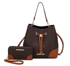 Bella Color-Block Bucket Bag and Wallet Set