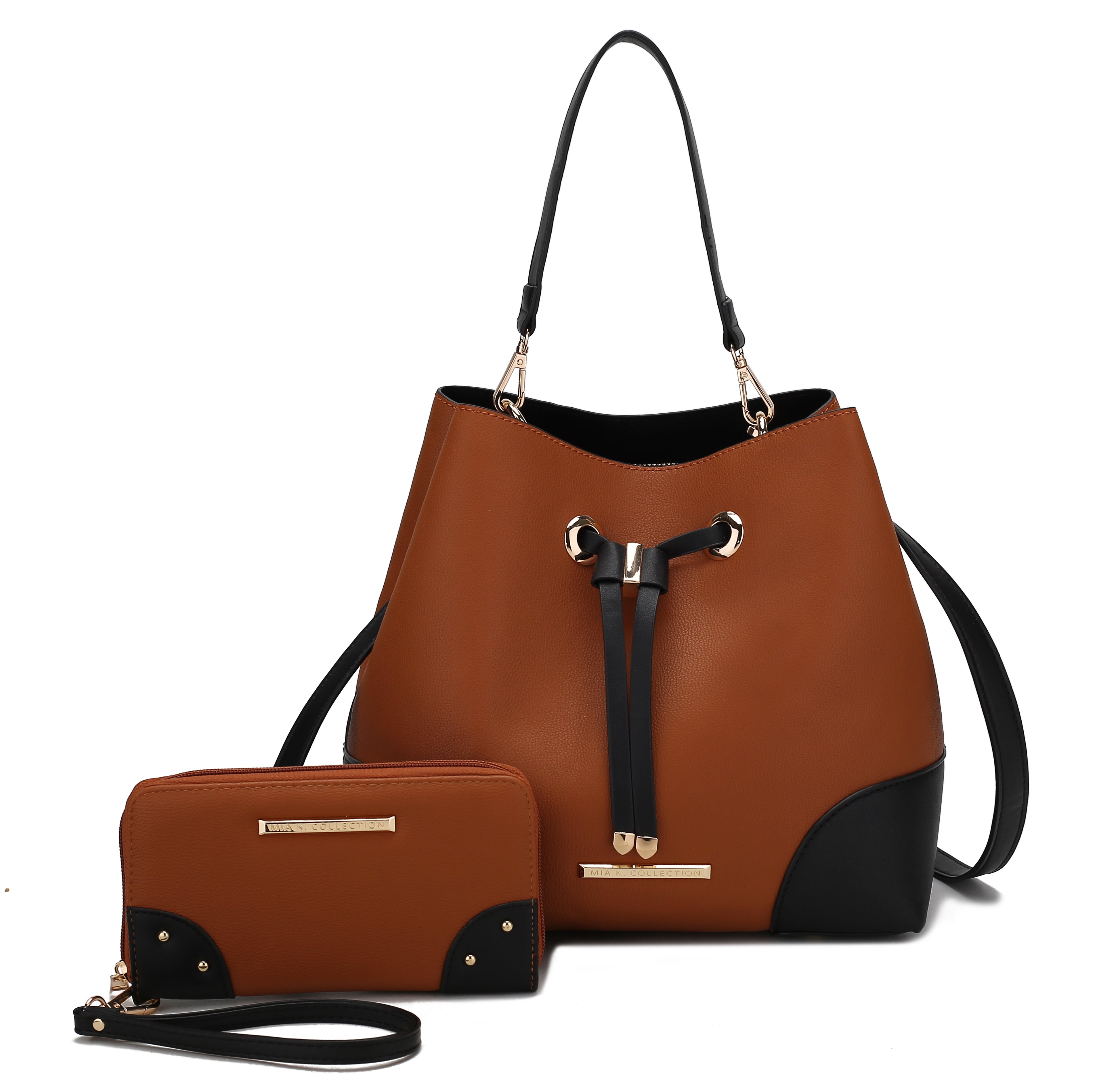  MKF Collection Bella Color-Block Bucket Bag and Wallet Set - Taupe - Bonton