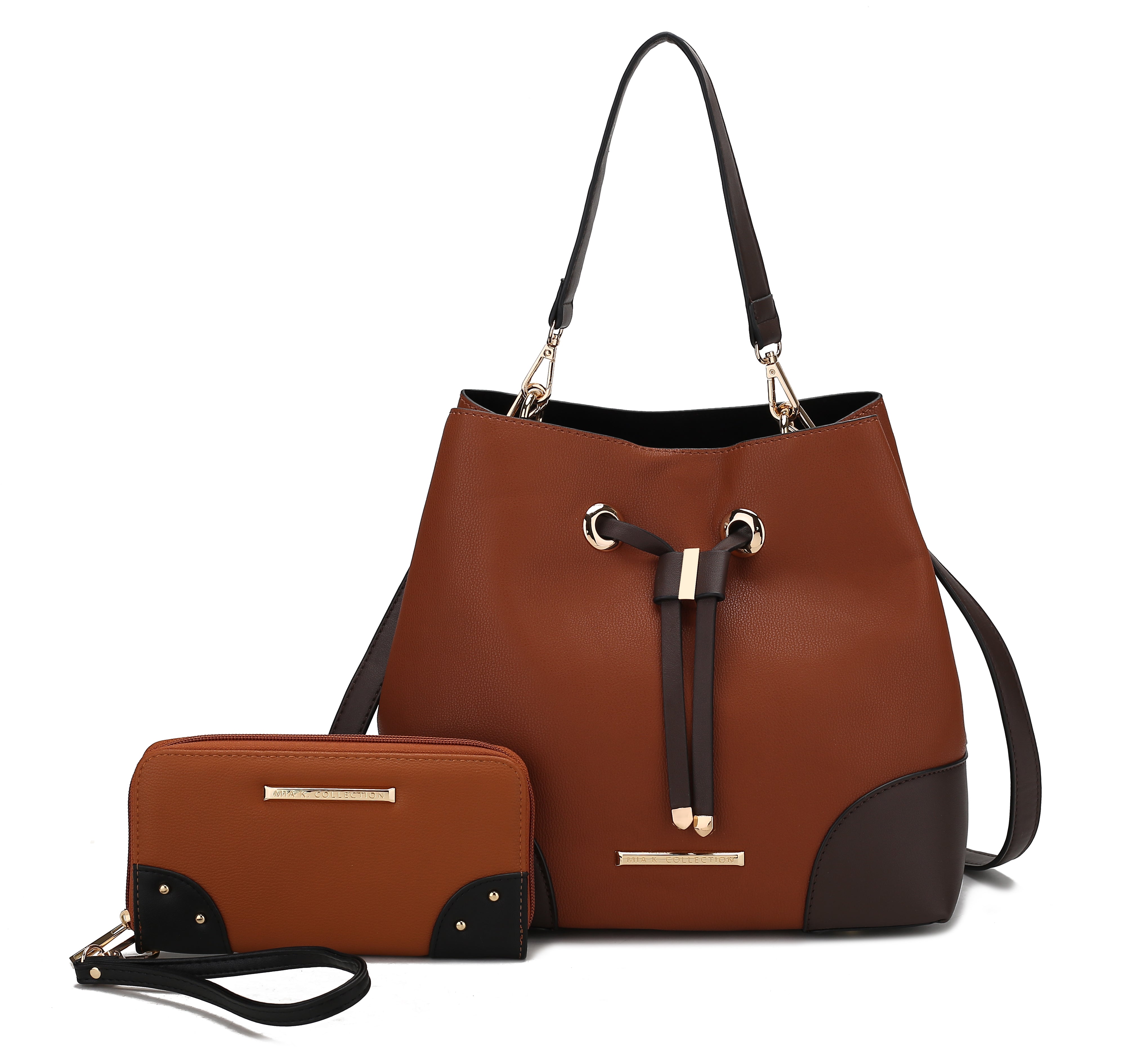  MKF Collection Bella Color-Block Bucket Bag and Wallet Set - Taupe - Bonton