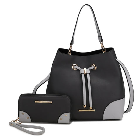 Bella Color-Block Bucket Bag and Wallet Set
