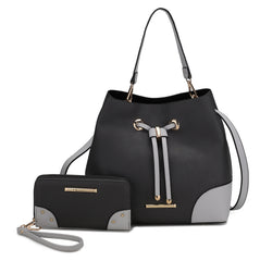 Bella Color-Block Bucket Bag and Wallet Set