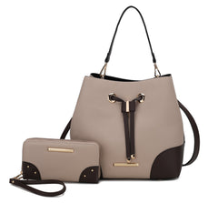 Bella Color-Block Bucket Bag and Wallet Set