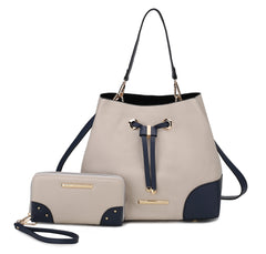 Bella Color-Block Bucket Bag and Wallet Set