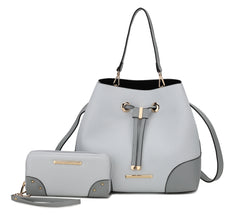 Bella Color-Block Bucket Bag and Wallet Set