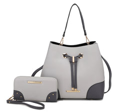 Bella Color-Block Bucket Bag and Wallet Set