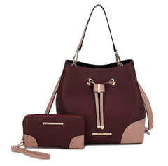 Bella Color-Block Bucket Bag and Wallet Set