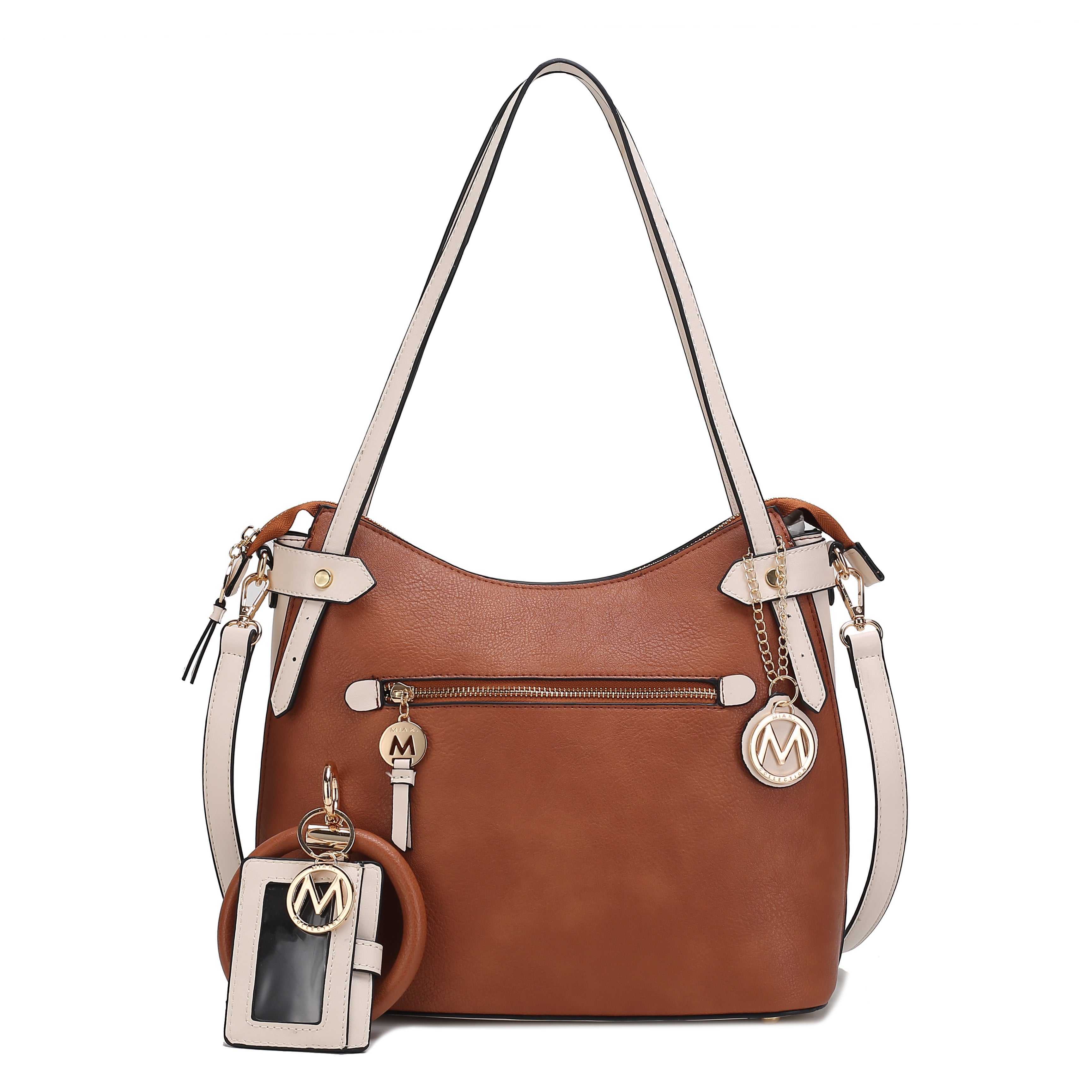  MKF Collection Jaseli Color-Block Hobo Bag and Cardholder Set - Tan - Bonton