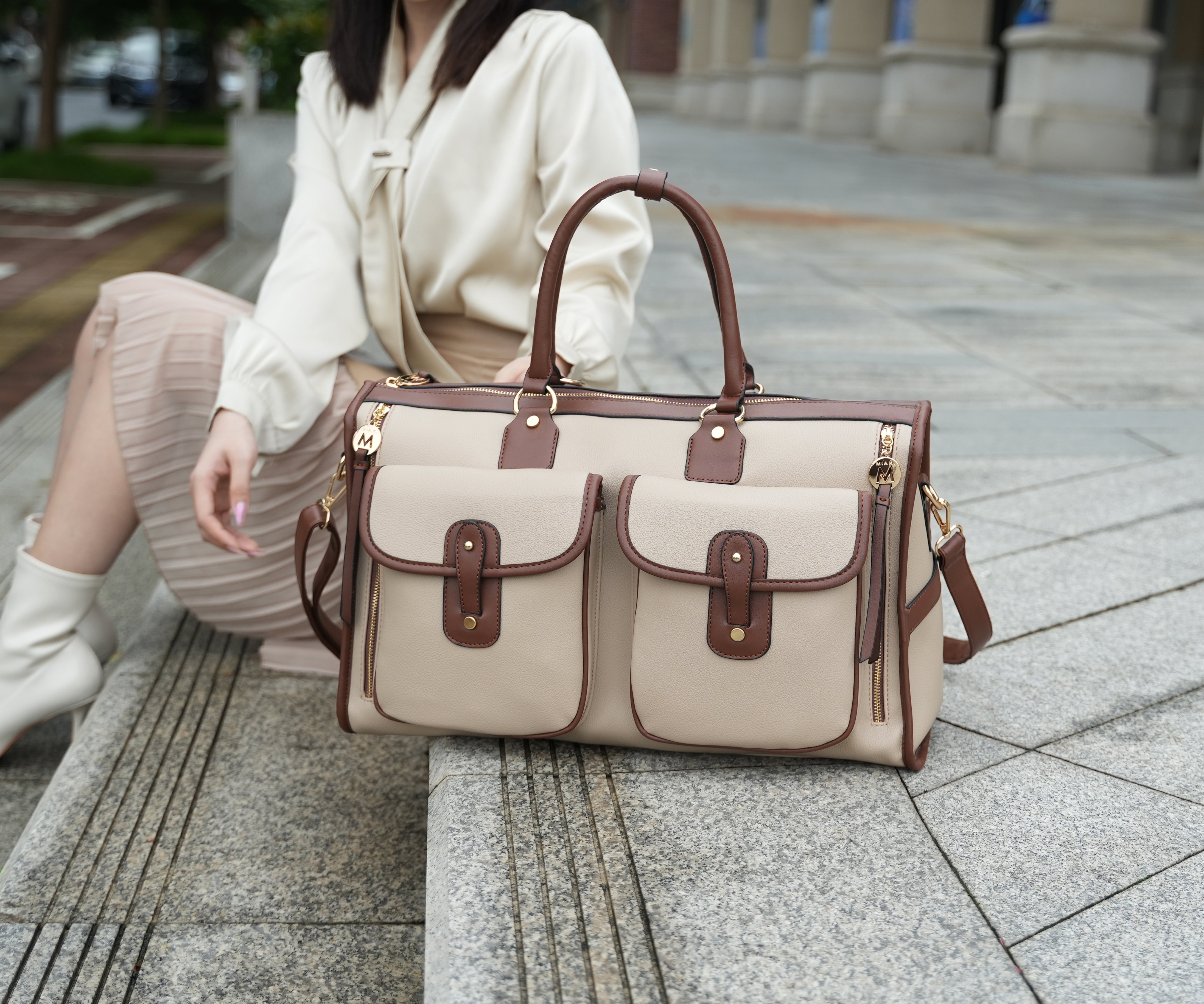  MKF Collection Genevieve Weekender Bag - Beige - Bonton