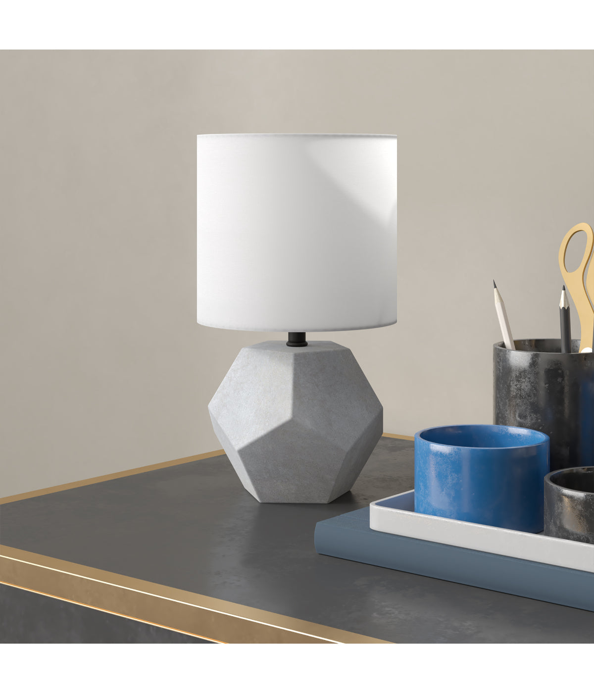 Aurora Mini Lamp with Fabric Shade Concrete & White