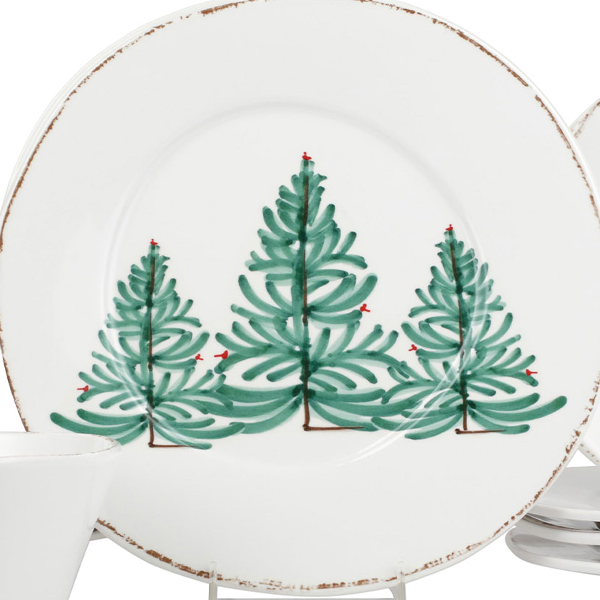  Vietri Melamine Lastra Holiday 12 Piece Dinnerware Set - White/Green - Bonton