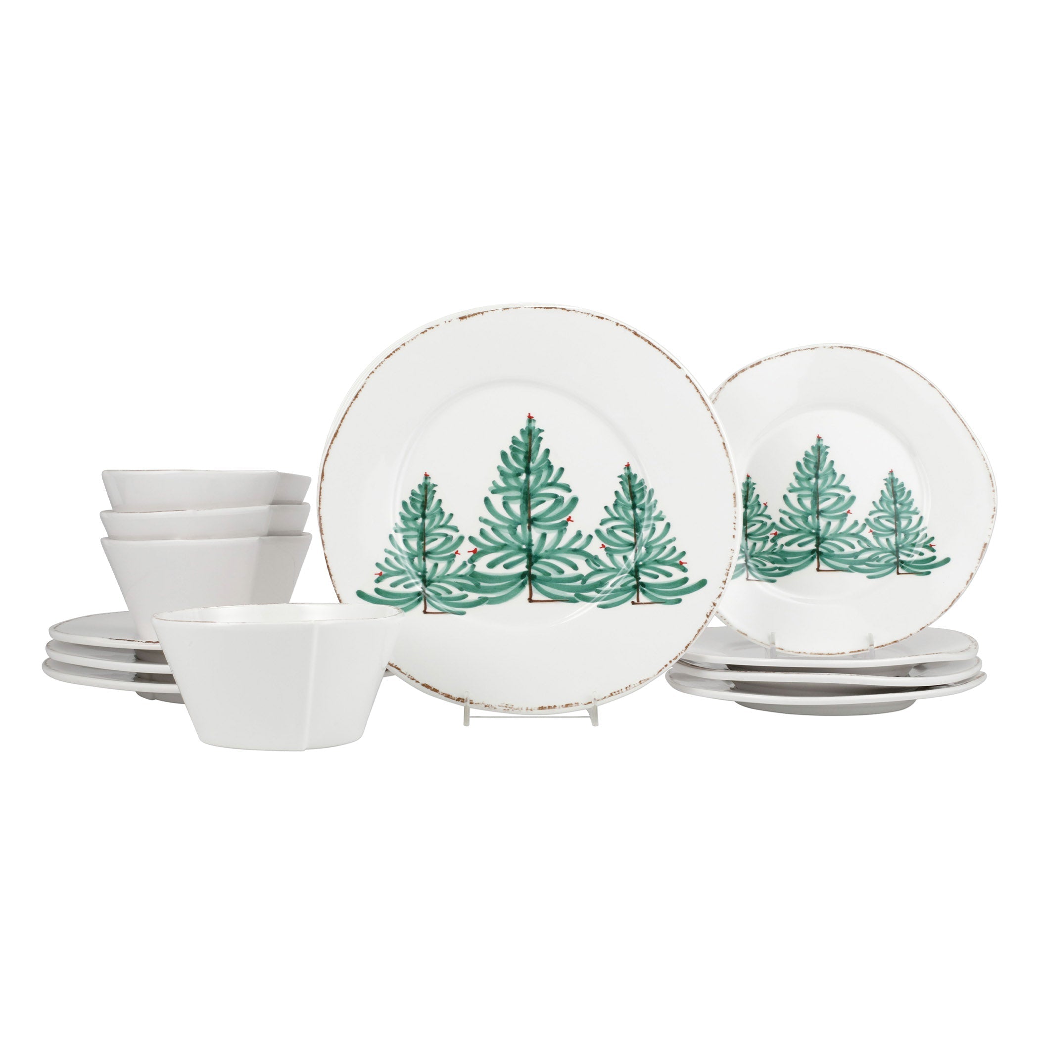  Vietri Melamine Lastra Holiday 3 Piece Dinnerware Set - White/Green - Bonton