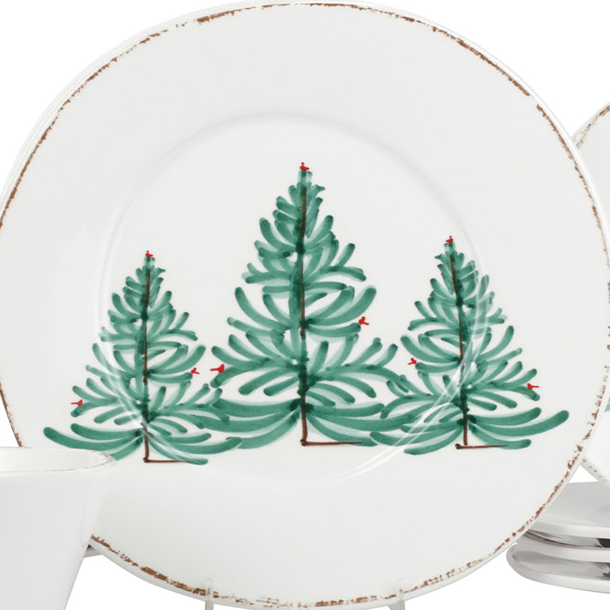  Vietri Melamine Lastra Holiday 3 Piece Dinnerware Set - White/Green - Bonton