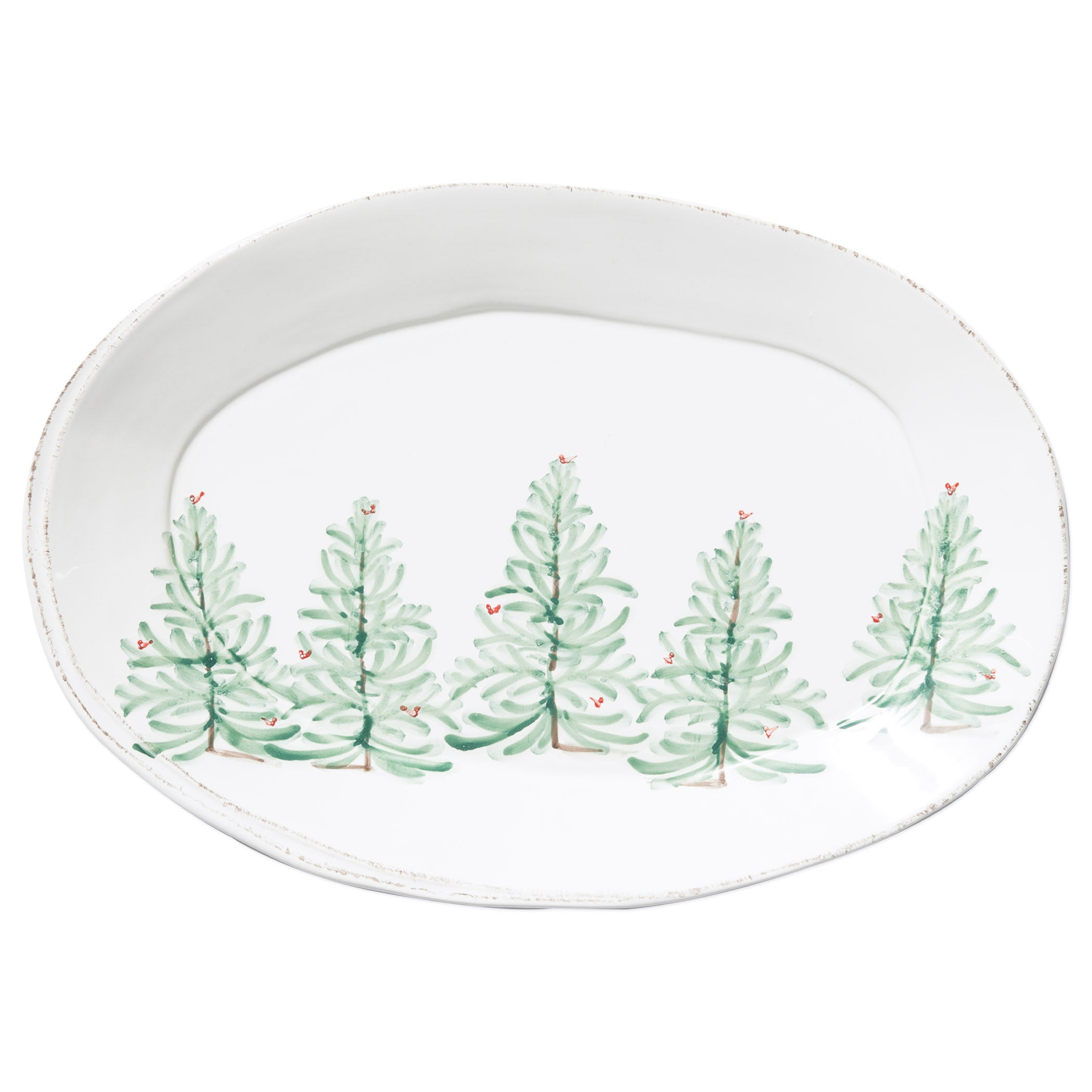  Vietri Melamine Lastra Holiday Oval Platter - White/Green - Bonton