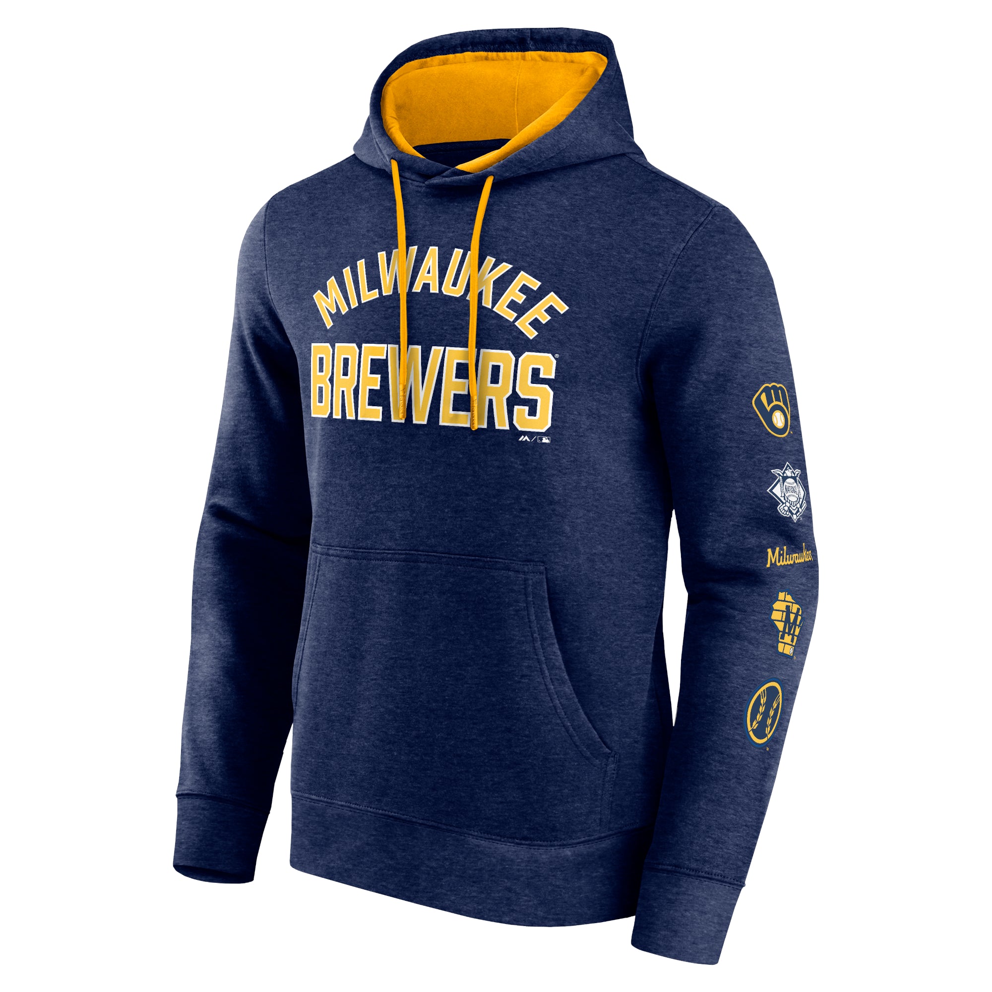  Mens Big And Tall Team Pullover Fleece Hoodie - Milwaukee Brewers - Navy/Grey - Bonton