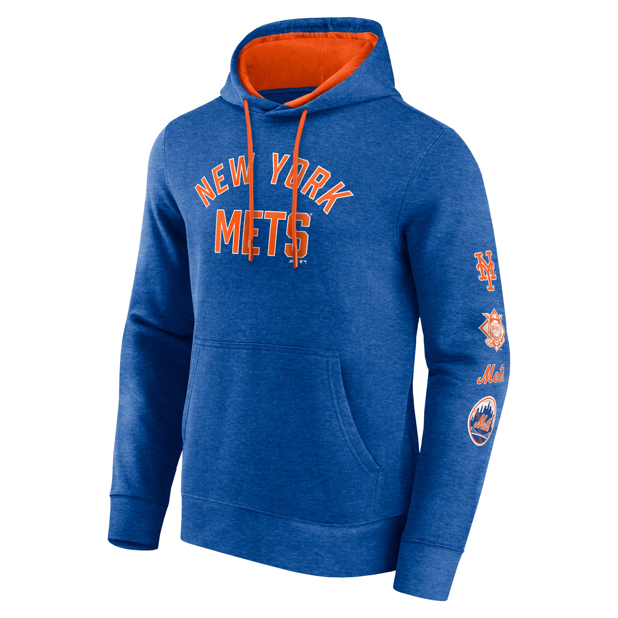  Mens Big And Tall Team Pullover Fleece Hoodie - New York Mets - Royal/Orange - Bonton