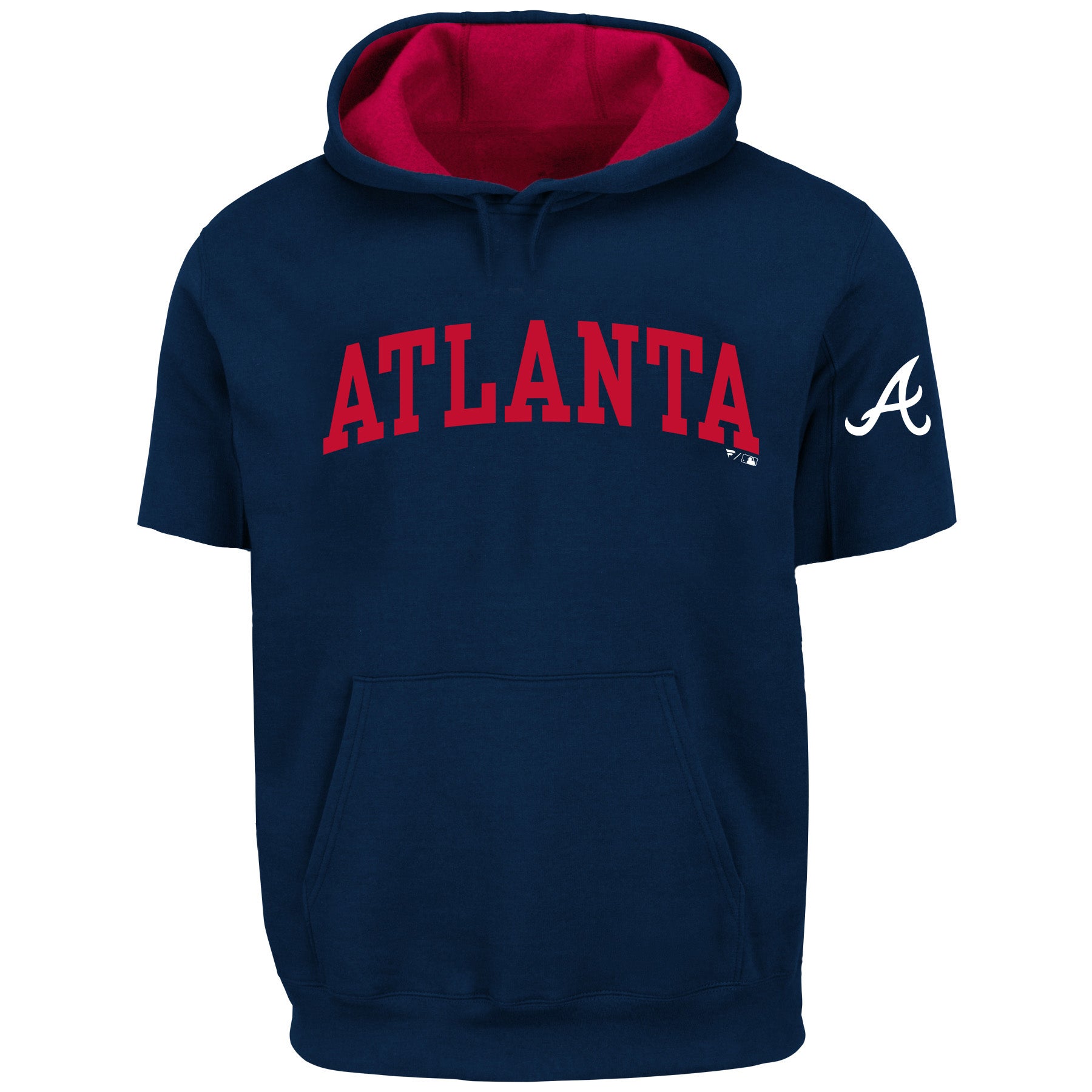  Mens Big And Tall Team Pullover Fleece Short Sleeve Hoodie - Atlanta Braves - Navy/Red - Bonton