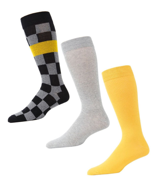 Checkered Slash Cotton Blend Crew Sock 3 Pack Black-Gray