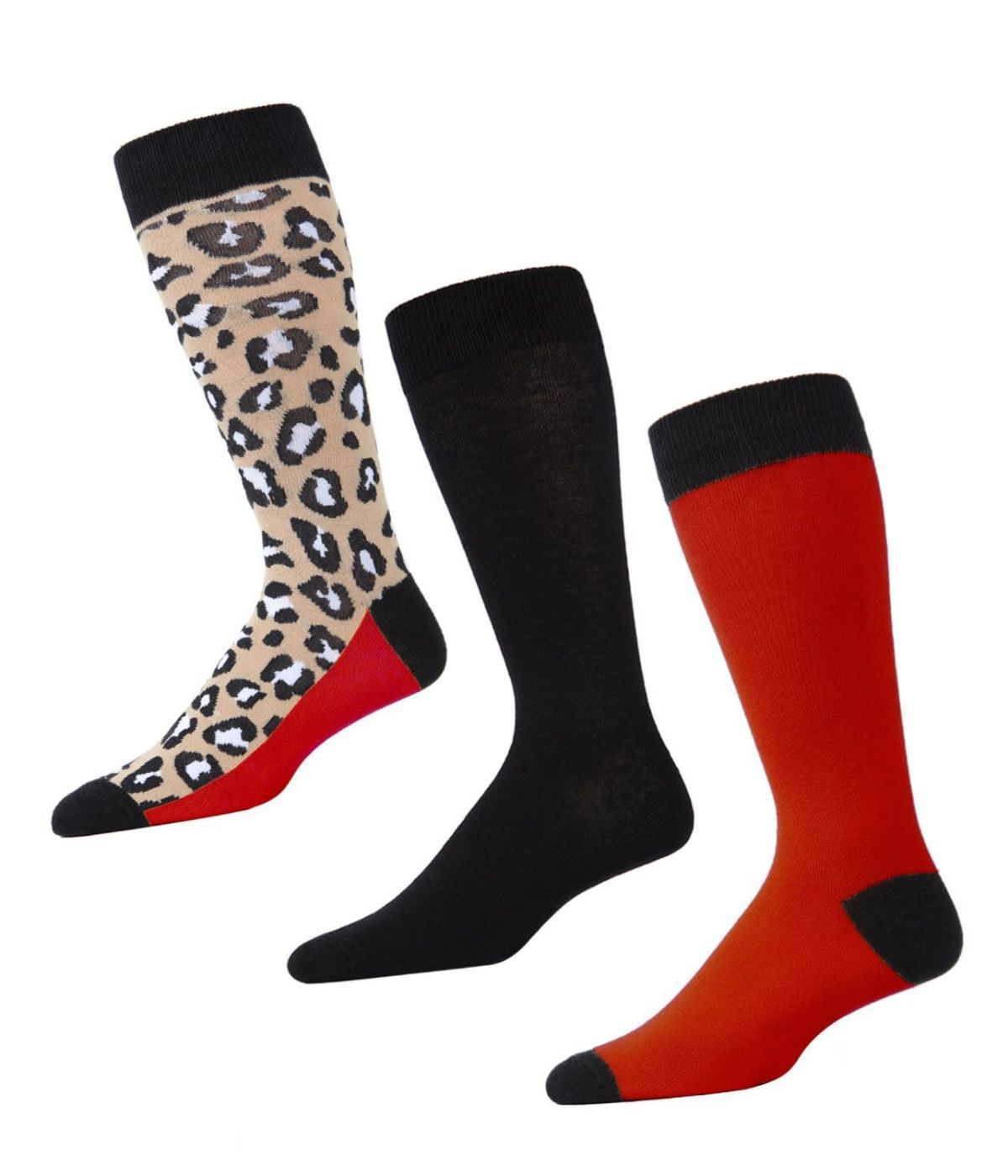 Leopard Pane Cotton Blend Crew Sock 3 Pack Black-Chili