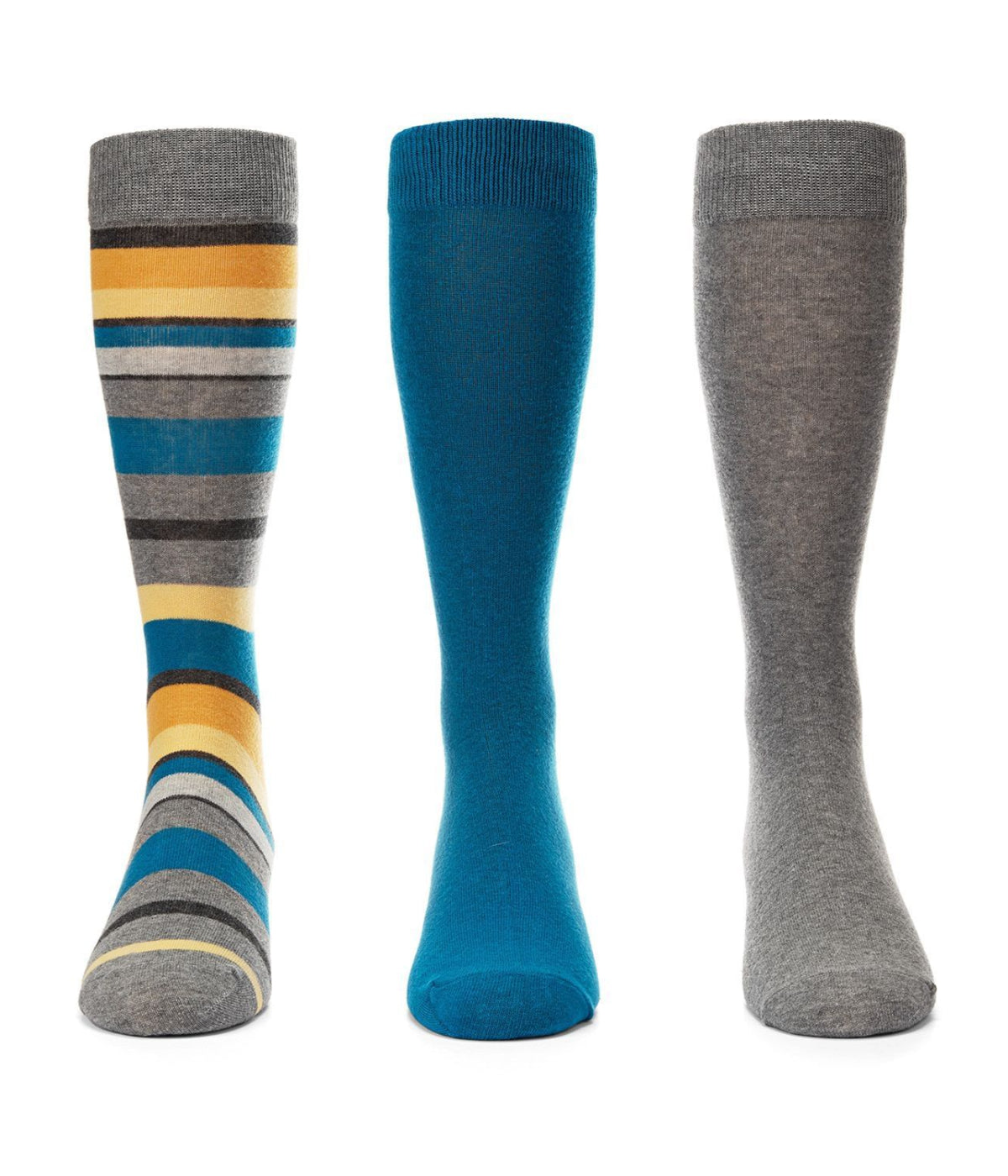 Striped Cotton Blend Crew Sock 3 Pack Gray Heather