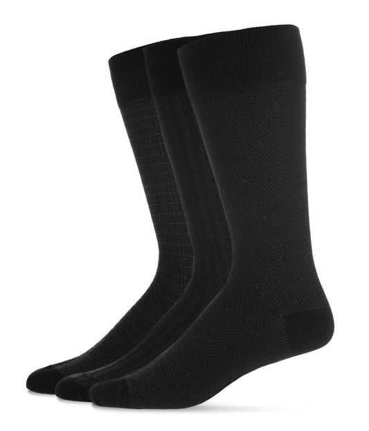 Assorted Men's Mercerized Cotton Blend Socks 3-Pack Black-Black-Black