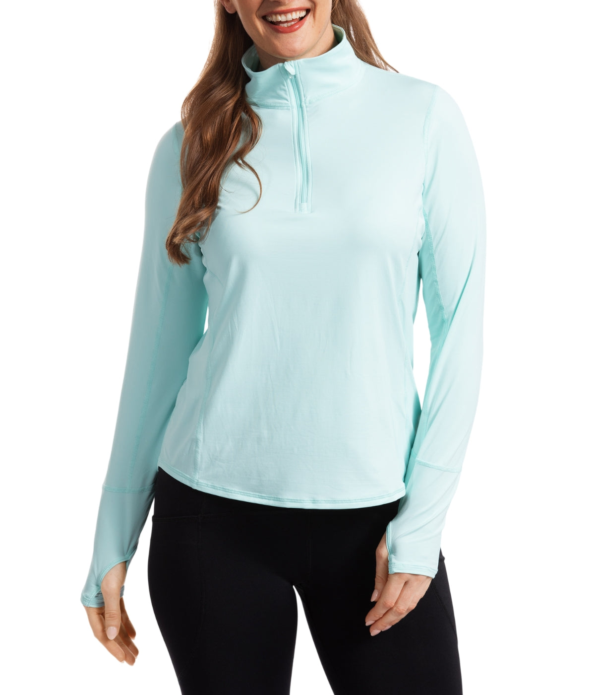  BloqUV BloqUV Women's UPF 50+ Sun Protection Relaxed Mock Neck Quarter Zip Top - Mint - Bonton