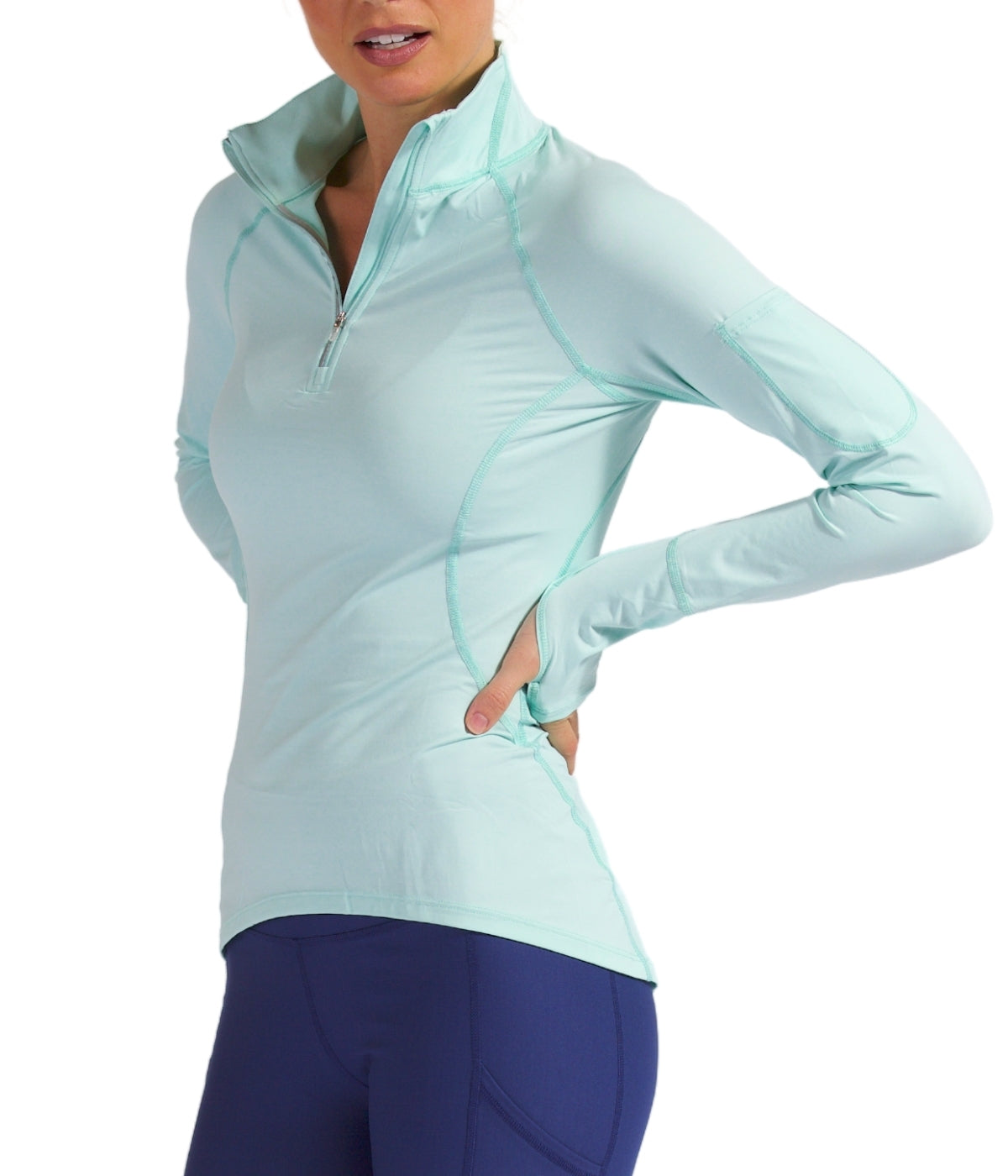  BloqUV BloqUV Women's UPF 50+ Sun Protection Mock Neck Quarter Zip Top - Mint - Bonton