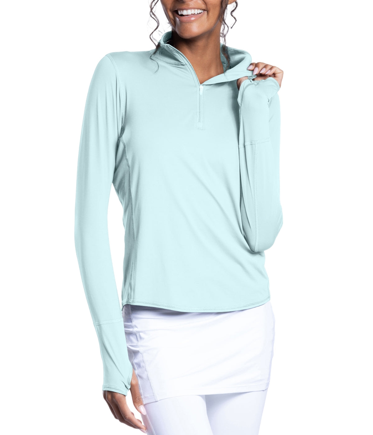  BloqUV BloqUV Women's UPF 50+ Sun Protection Relaxed Mock Neck Quarter Zip Top - Mint - Bonton