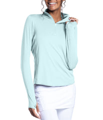 BloqUV Women's UPF 50+ Sun Protection Relaxed Mock Neck Quarter Zip Top