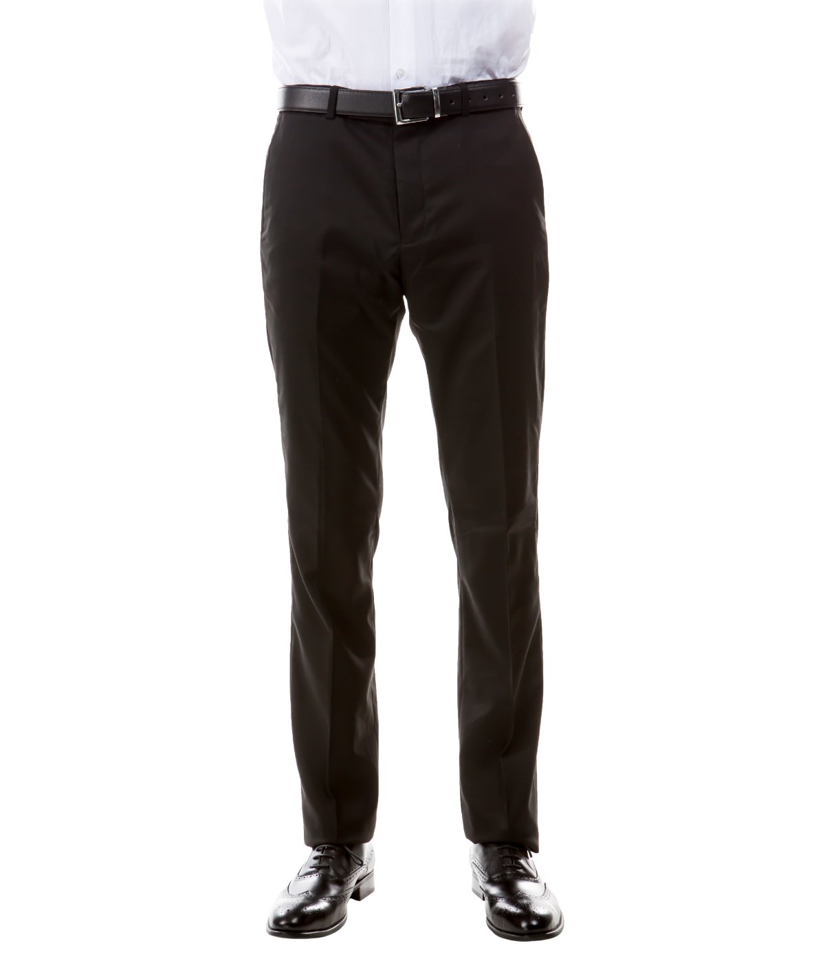  Solid Flat Front Dinner Trousers Suit Separates Dress Pants Black - Black - Bonton