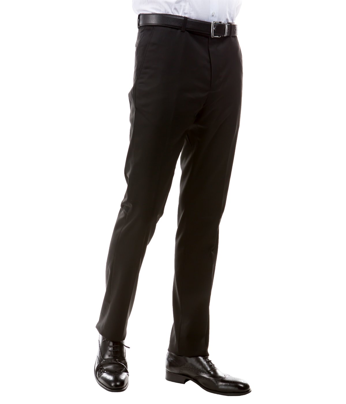  Solid Flat Front Dinner Trousers Suit Separates Dress Pants Black - Black - Bonton