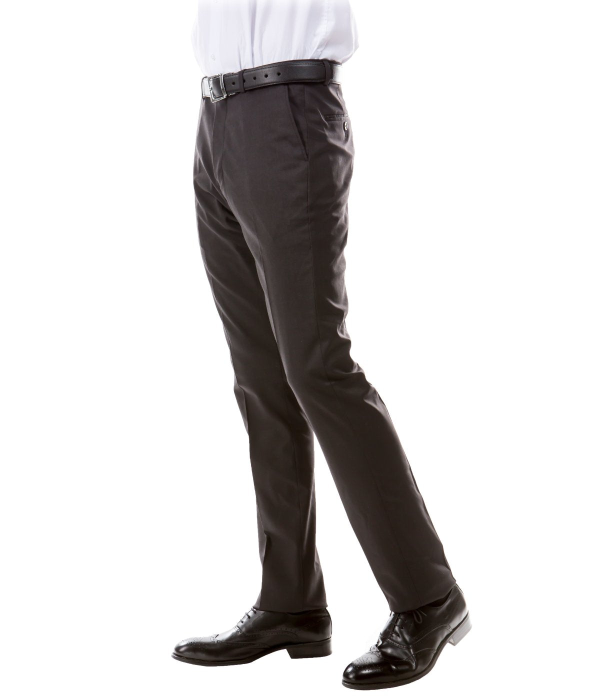  Solid Flat Front Dinner Trousers Suit Separates Dress Pants Dark Grey - Dark Grey - Bonton