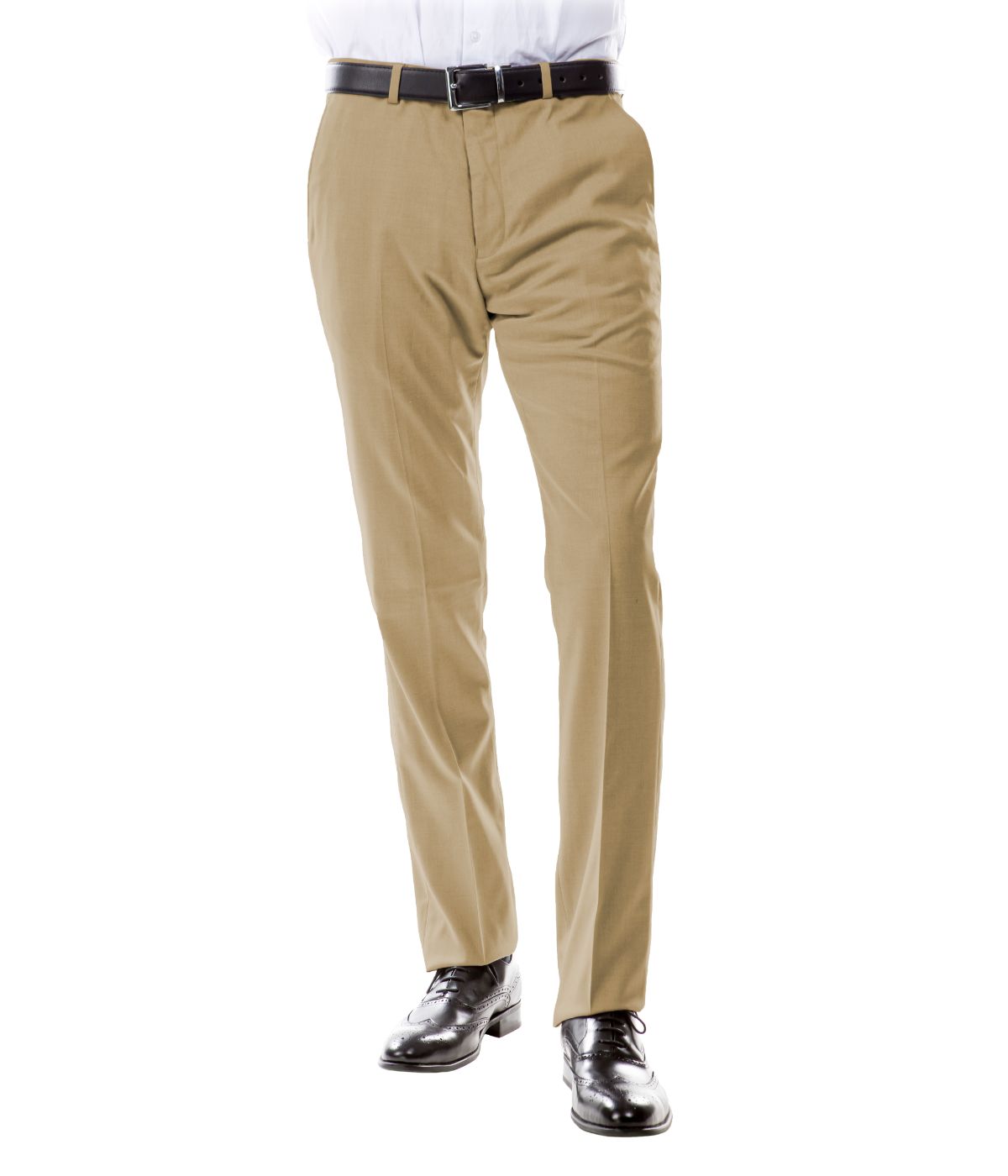  Solid Flat Front Dinner Trousers Suit Separates Dress Pants Tan - Tan - Bonton