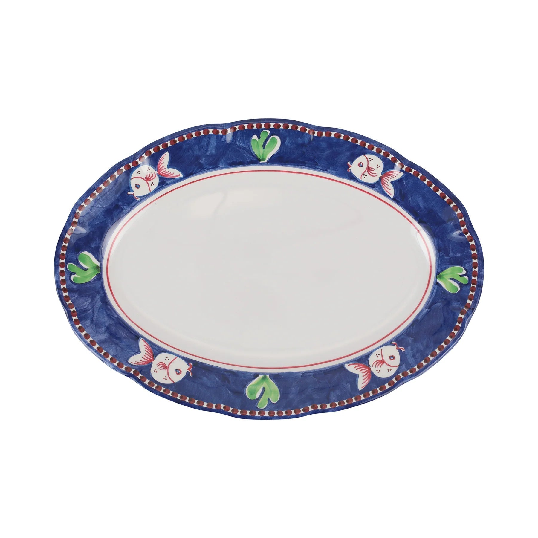  Vietri Melamine Campagna Pesce Oval Platter - Blue - Bonton