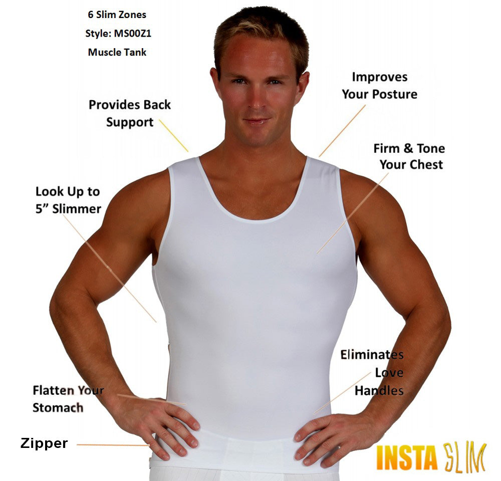  InstantFigure Insta Slim Compression Sleeveless Muscle Tank With Zipper MS00Z1 - White - Bonton
