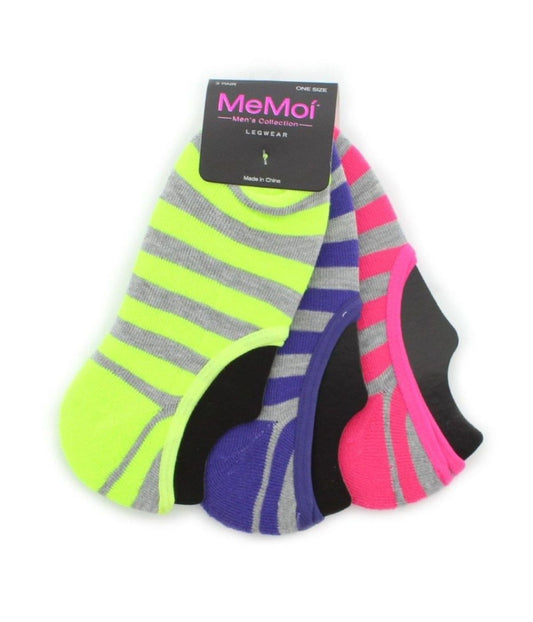 Striped Half Cushioned Sock Liners 3-Pack Gray Multi