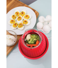 Electric Mini Food Steamer and Egg Cooker with Auto Shut Off Feature Red