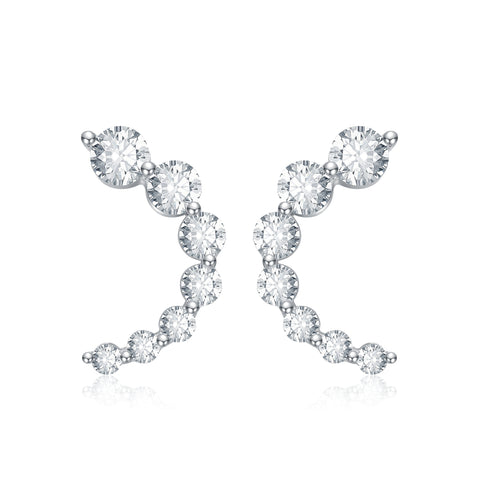 Stella Vallentino Sterling Silver White Gold Plated With 0.96ct Lab Created Moissanite Open Cuff Half-Hoop Earrings