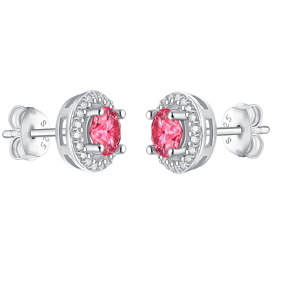  Stella Valentino Stella Vallentino Sterling Silver 0.50 Lab-Grown Pink & White Moissanite Round Halo Stud Earrings - Default Title - Bonton