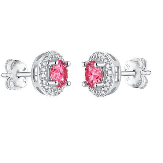 Stella Vallentino Sterling Silver 0.50 Lab-Grown Pink & White Moissanite Round Halo Stud Earrings