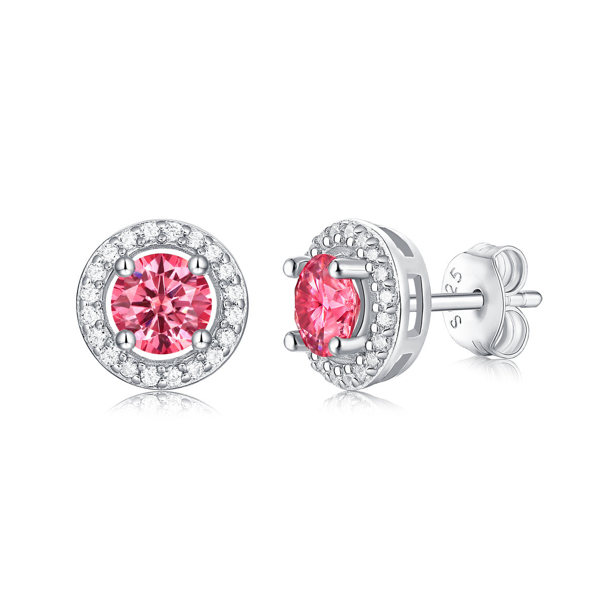  Stella Valentino Stella Vallentino Sterling Silver 0.50 Lab-Grown Pink & White Moissanite Round Halo Stud Earrings - Default Title - Bonton