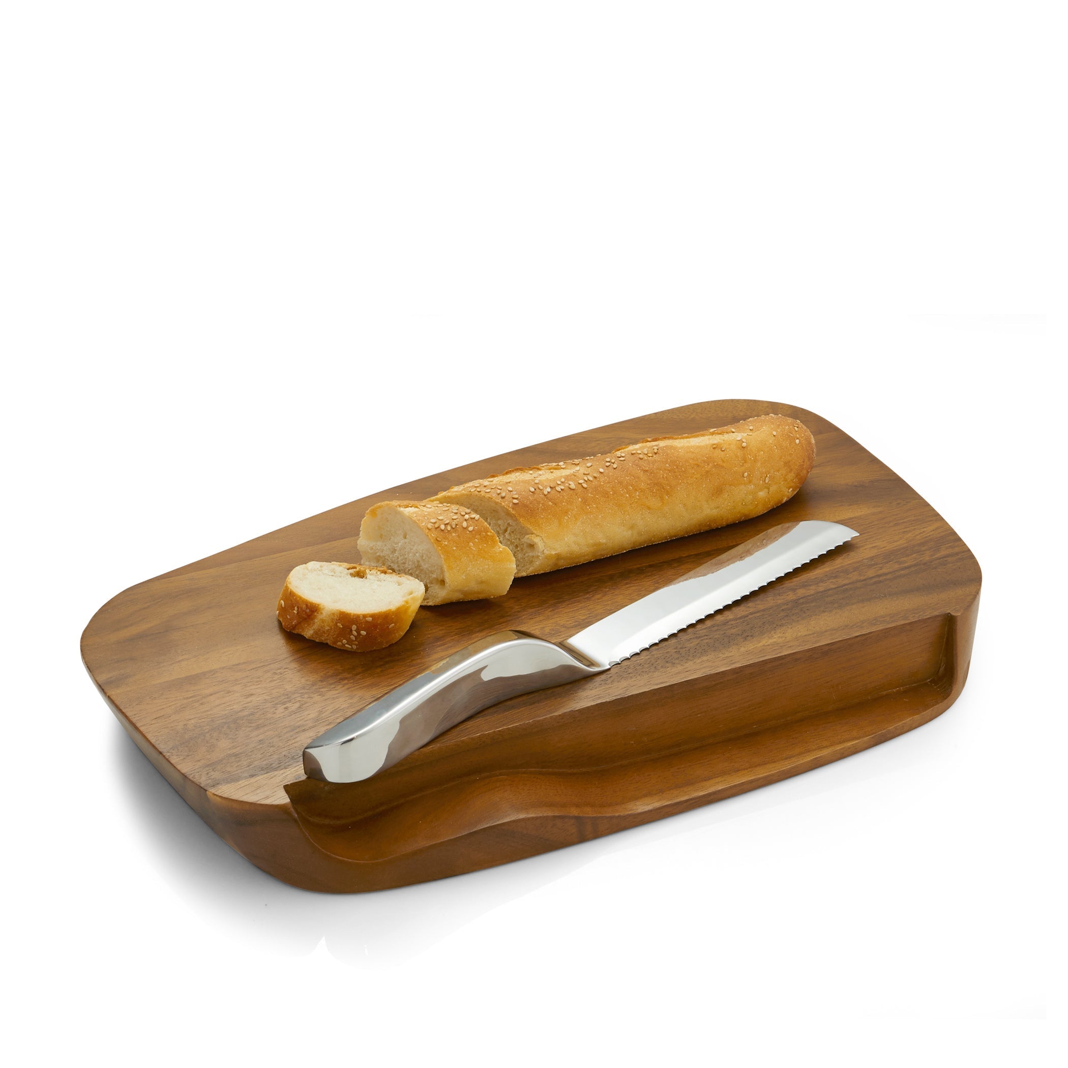  Nambe Blend Bread Board with Knife - Brown Wood - Bonton