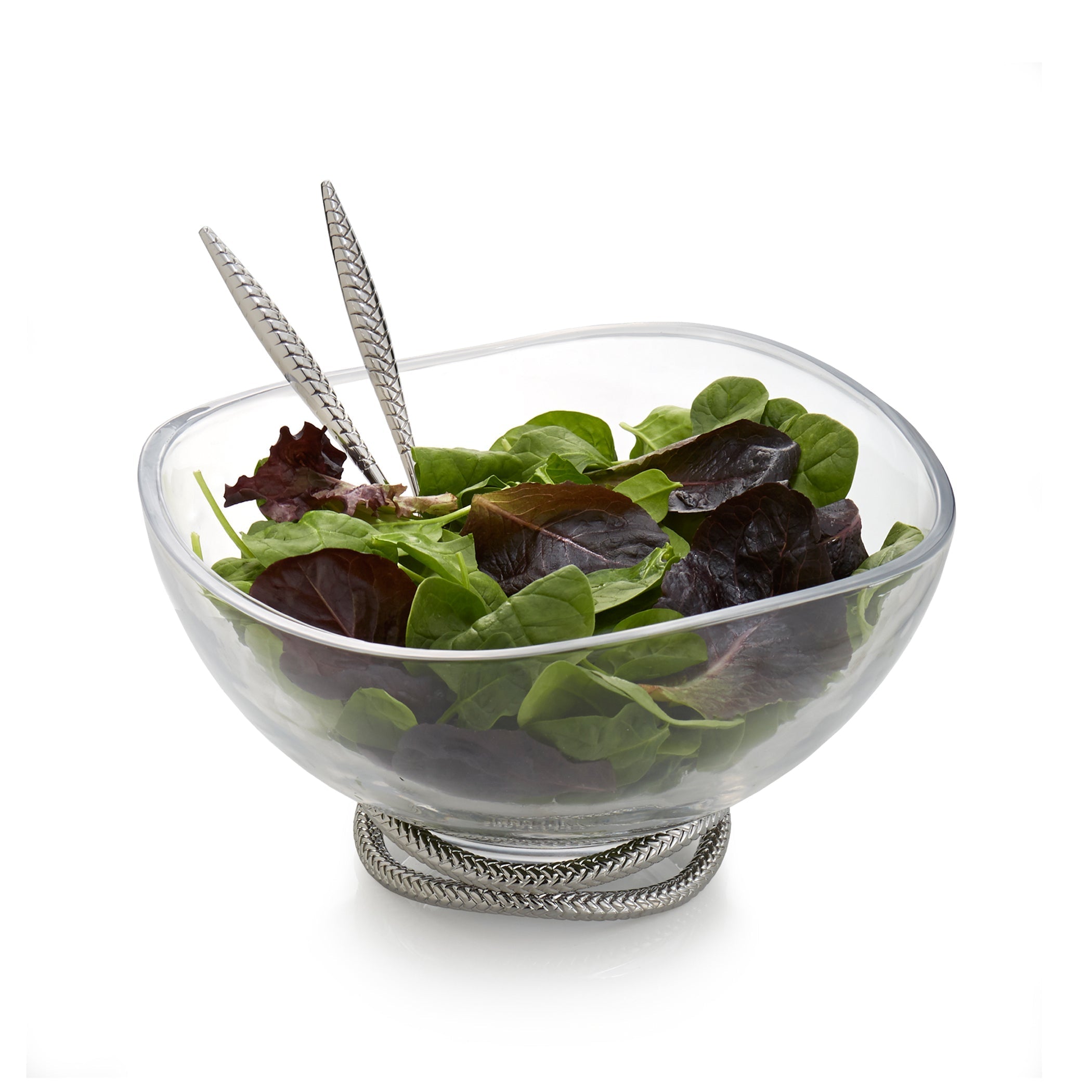  Nambe Braid Glass Salad Bowl with Servers - Clear - Bonton