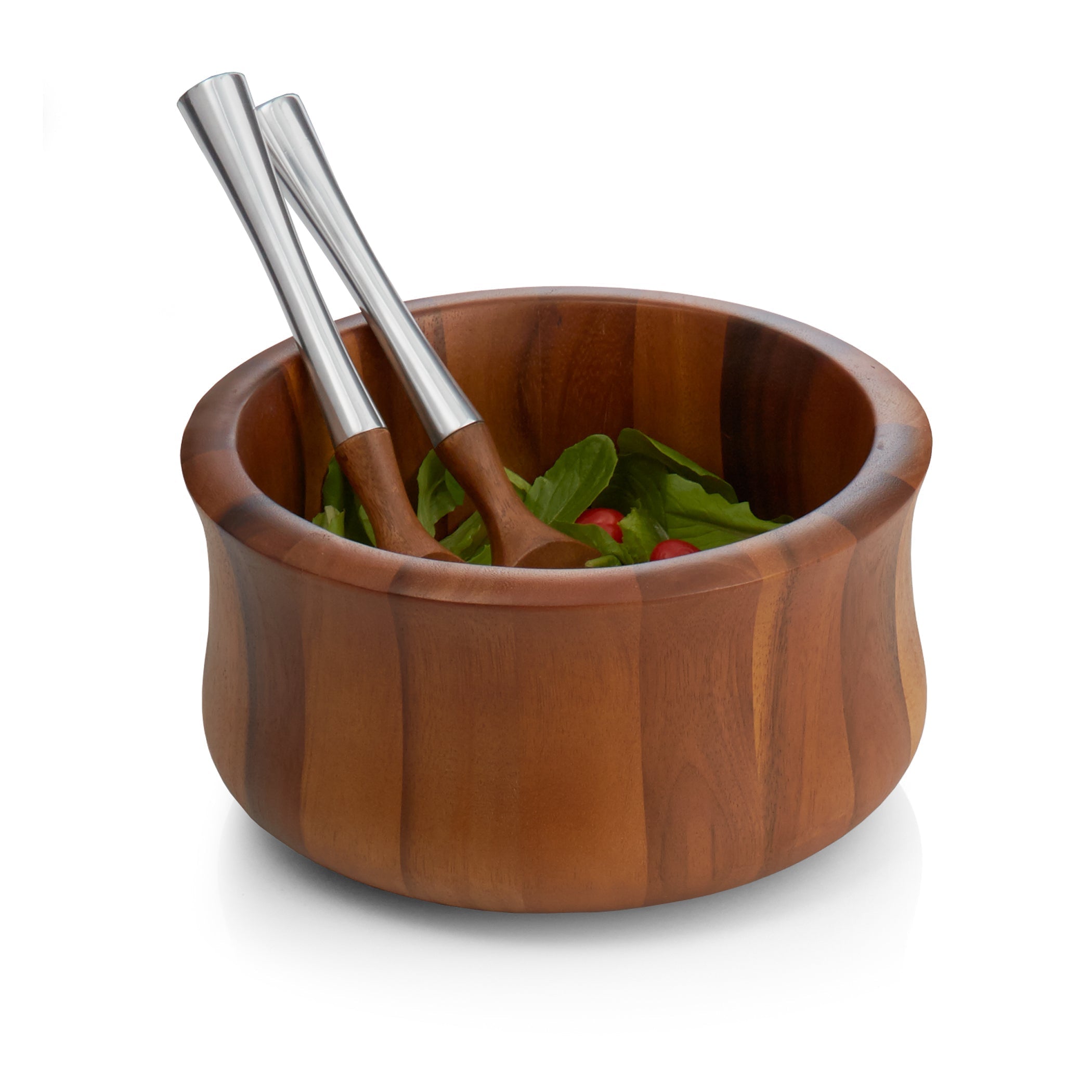  Nambe Nara Salad Bowl with Servers - Brown Wood - Bonton