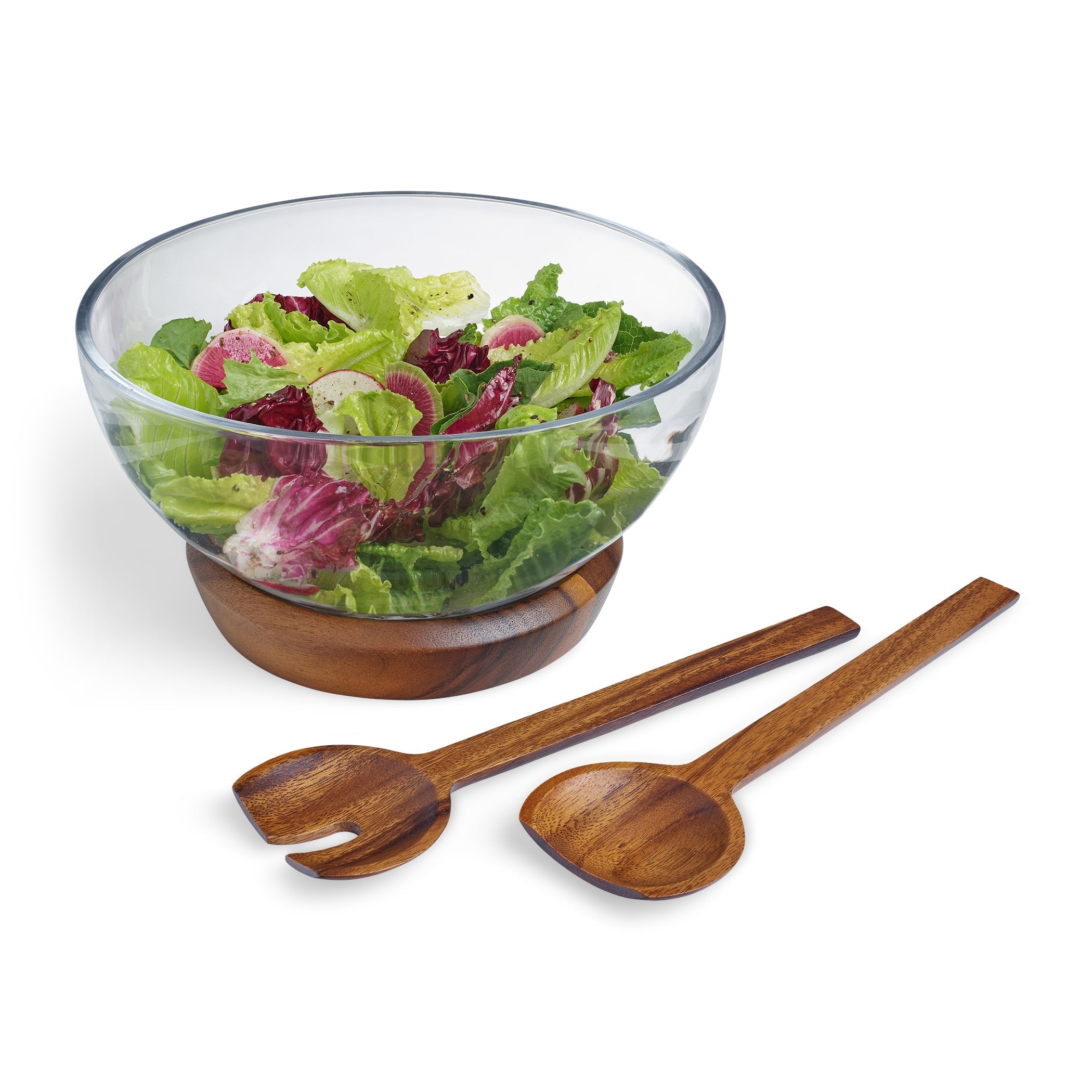  Nambe Cooper Salad Bowl with Servers - Clear - Bonton