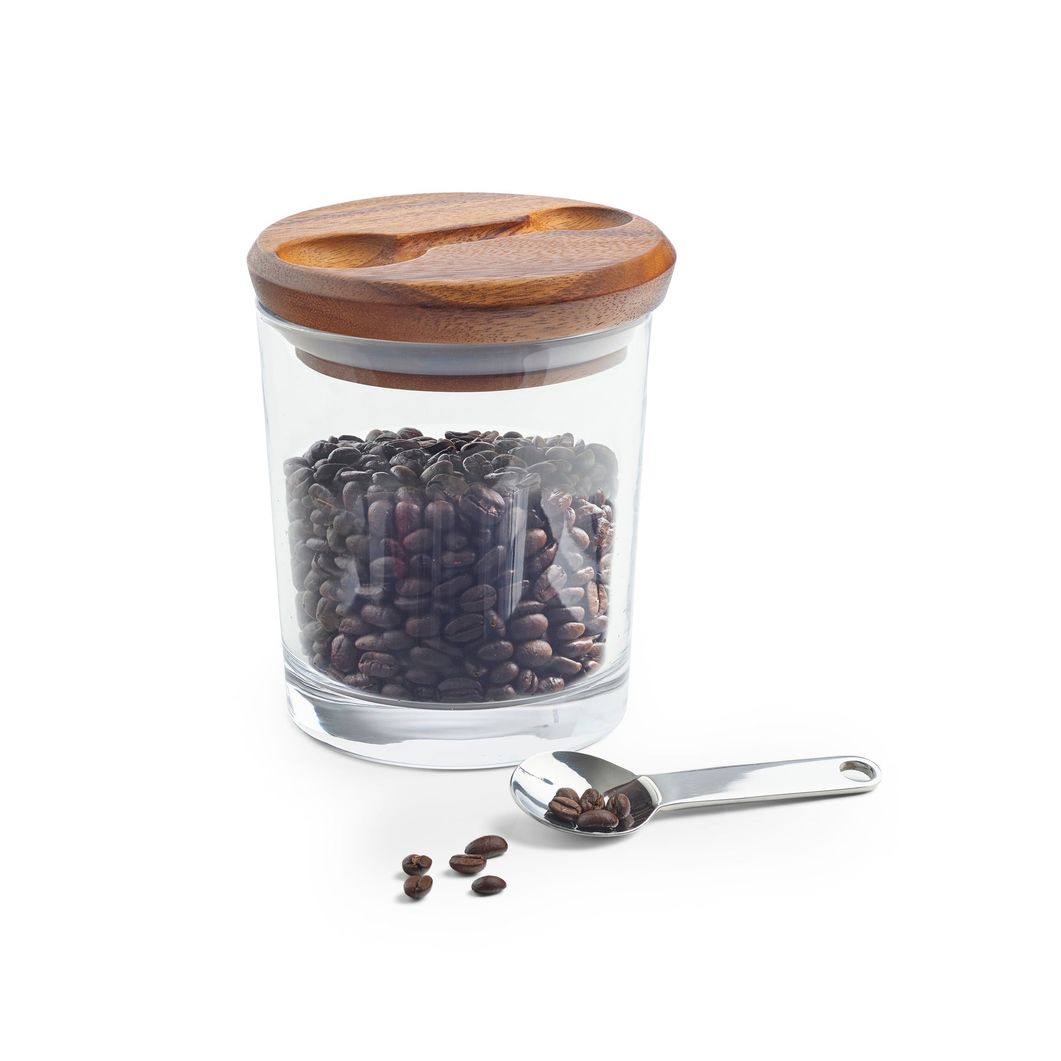  Nambe Cooper Canister with Scoop - Clear/ Brown Wood - Bonton