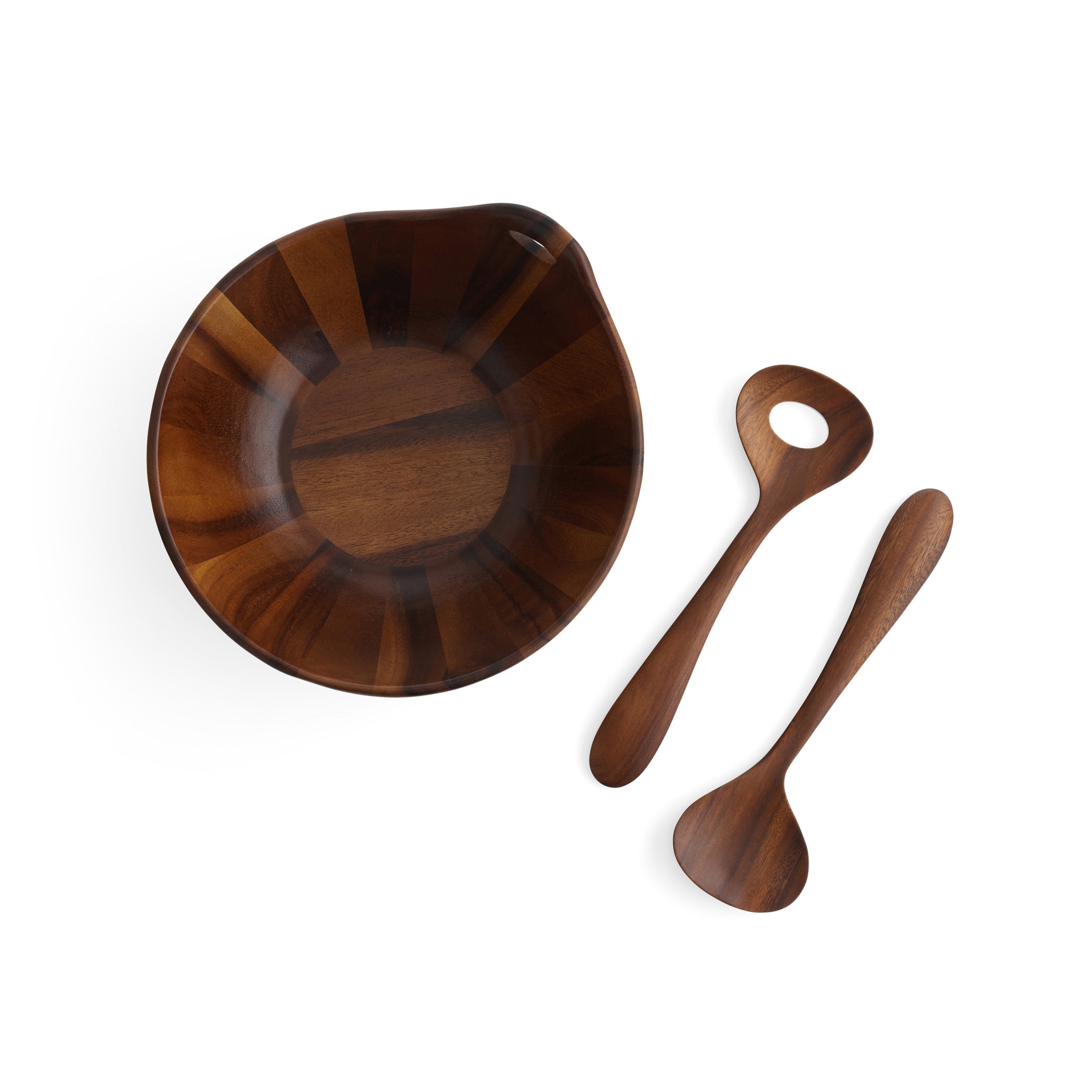  Nambe Portables Wood Salad Bowl with Servers - Brown Wood - Bonton