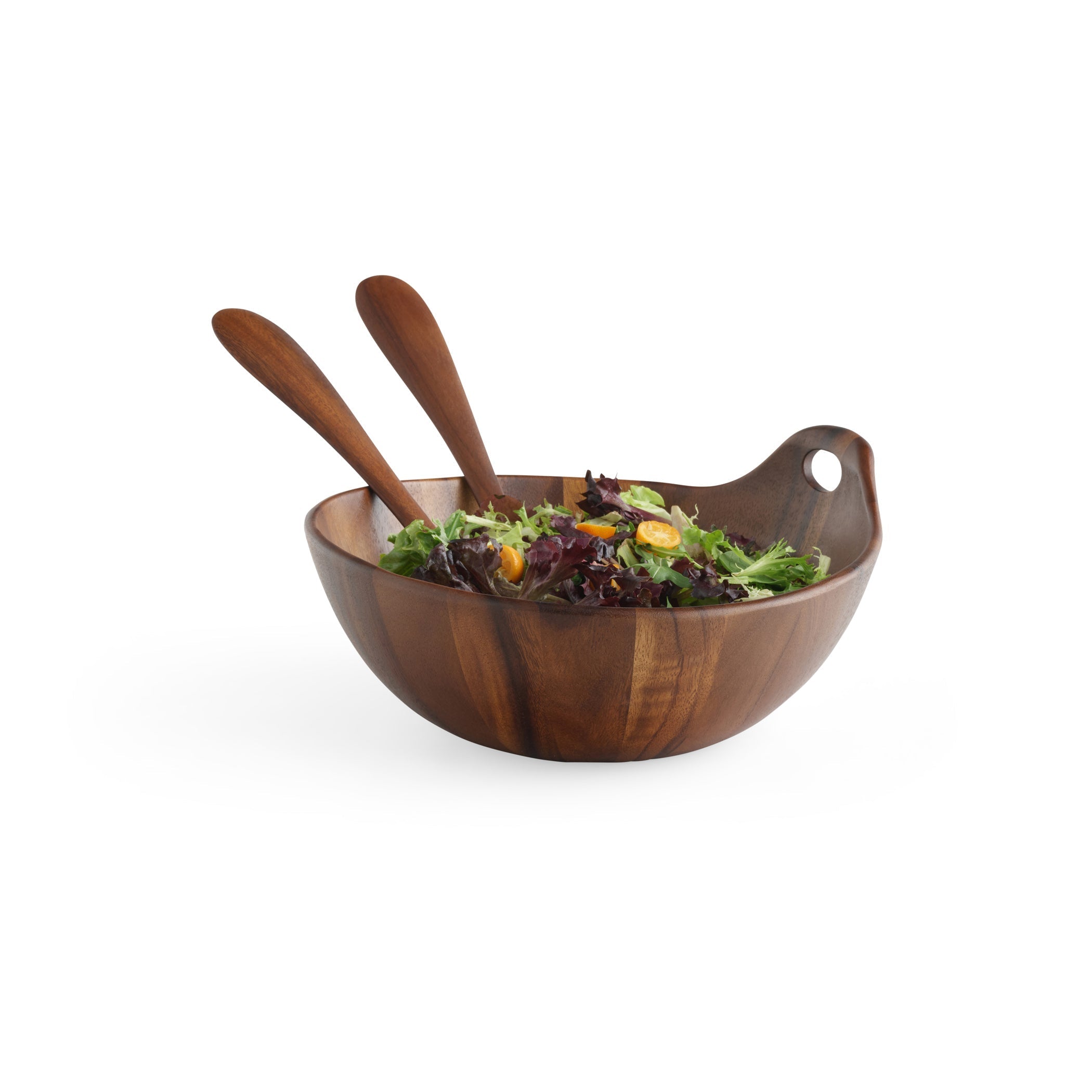  Nambe Portables Wood Salad Bowl with Servers - Brown Wood - Bonton