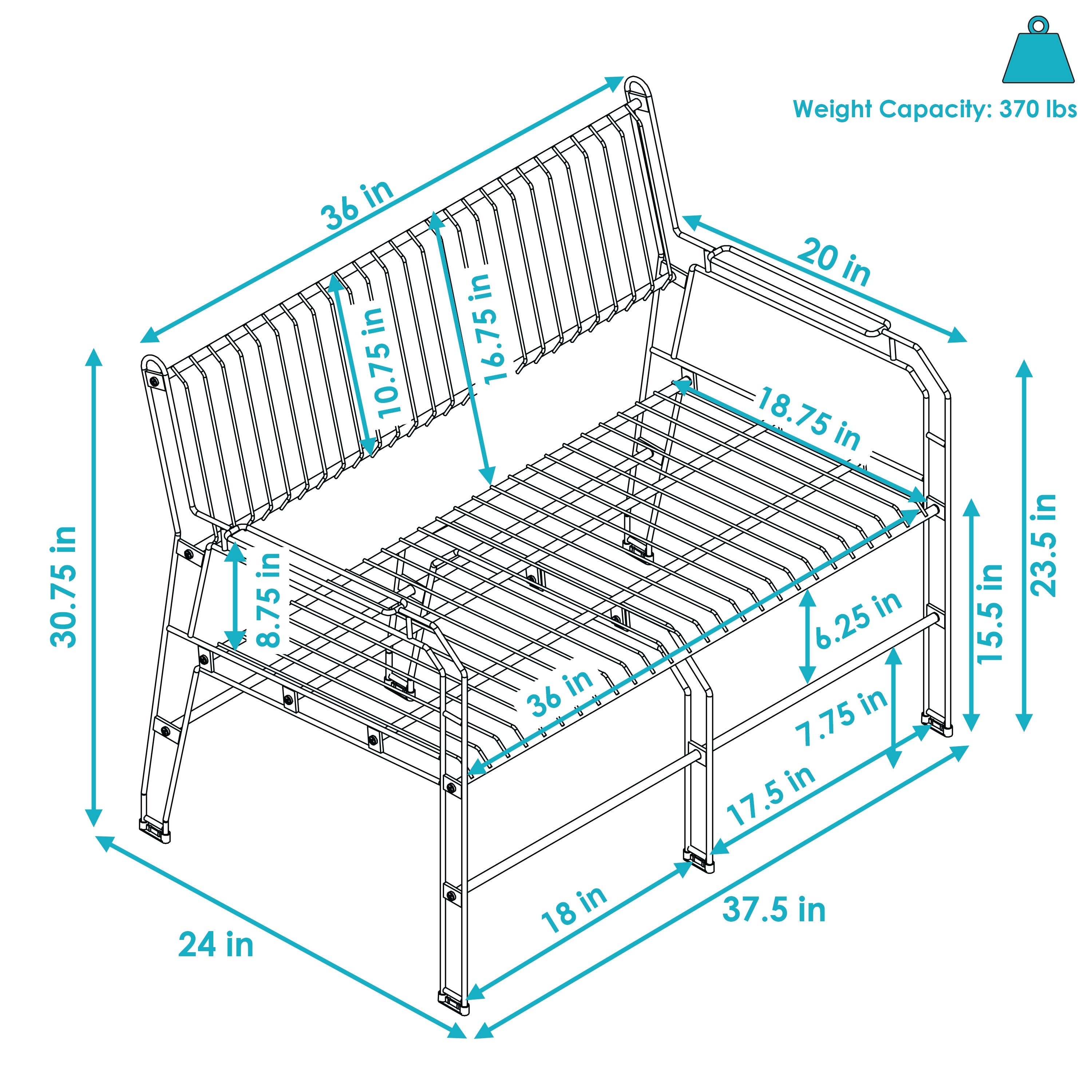  Sunnydaze Decor Modern Furniture Steel Wire Patio Bench - Black - 30.75